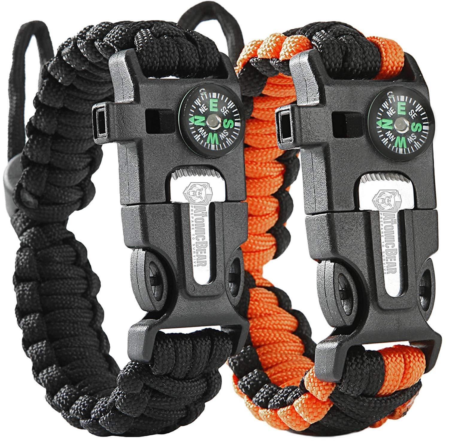 aZengear Paracord Survival Bracelet Set - Durable Flint & Steel Fire Starter, Whistle, for Unisex, adult Unisex, Size: One size, Grey Type